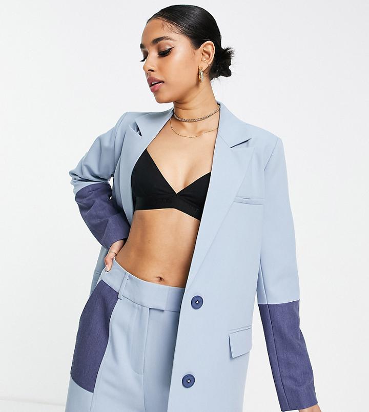 4th & Reckless Petite Tailored Suit Jacket In Color Block Blue - Part Of A Set