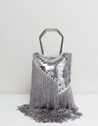 Asos Design Sequin Fringe Grab Clutch Bag - Silver