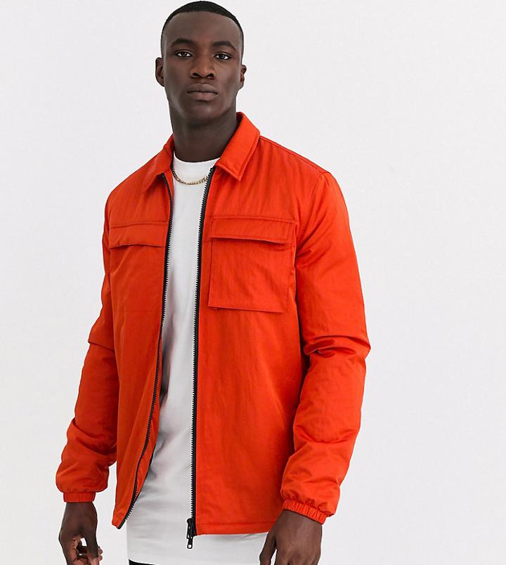 Asos Design Tall Quilted Jacket With Utility Details In Orange