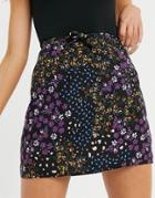 Asos Design Wrap Mini Skirt With Tie Side Detail In Floral Print-multi