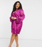 Ever New Curve Wrap Ruched Mini Dress With Balloon Sleeve In Bright Fuchsia-pink
