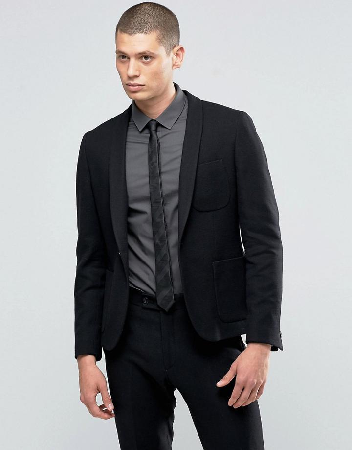 Hart Hollywood By Nick Hart Slim Blazer In Waffle With Shawl Collar - Black