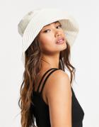 Asos Design Fisherman Bucket Hat With Contrast Stitching In Cream-white