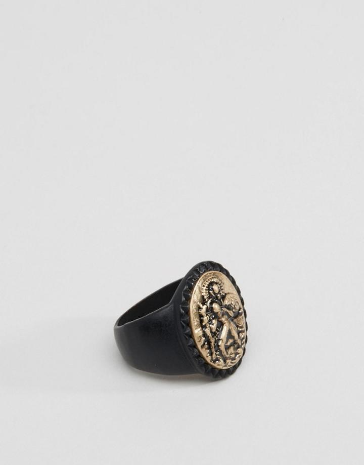 Icon Brand Chunky Signet Ring In Black - Black
