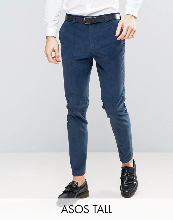 Asos Tall Skinny Cropped Smart Pants In Cord - Green