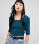 Weekday Cropped Round Neck T-shirt In Green - Green
