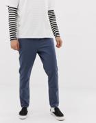 Asos Design Tapered Chinos In Dark Blue With Elastic Waist - Blue