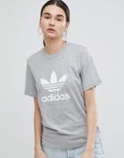 Adidas Originals Trefoil Oversized T-shirt In Gray - Gray