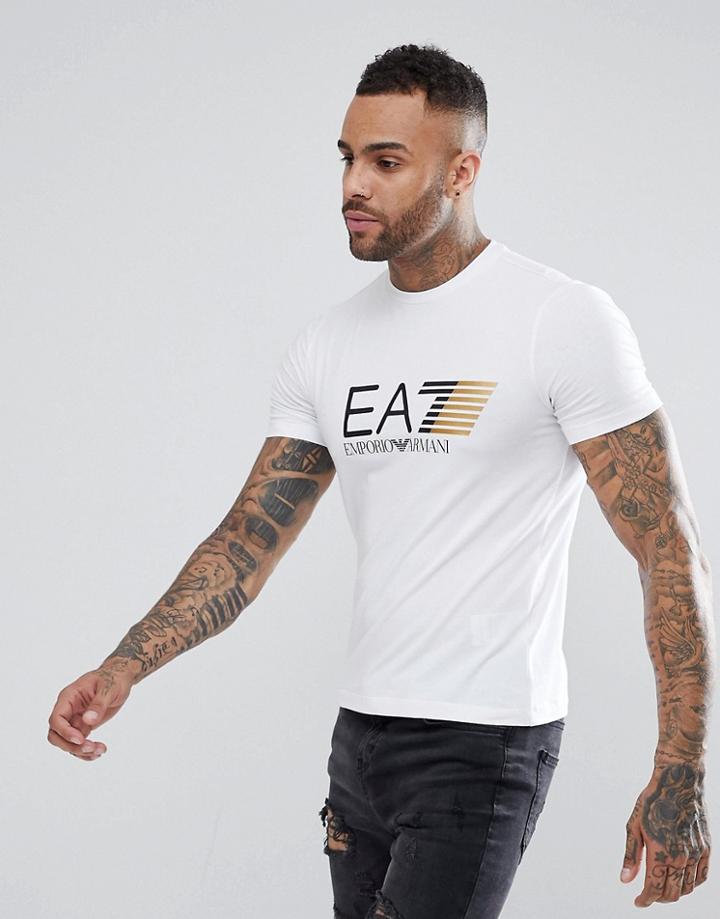 Ea7 Slim Fit Stretch Large Logo T-shirt In White - White