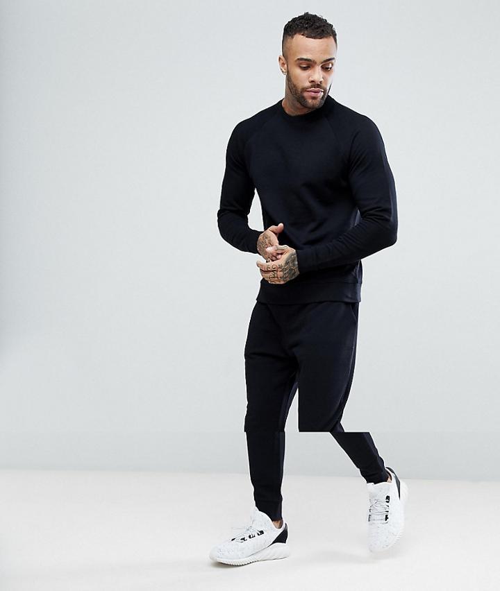 Asos Tracksuit Sweatshirt/tapered Joggers In Black - Black