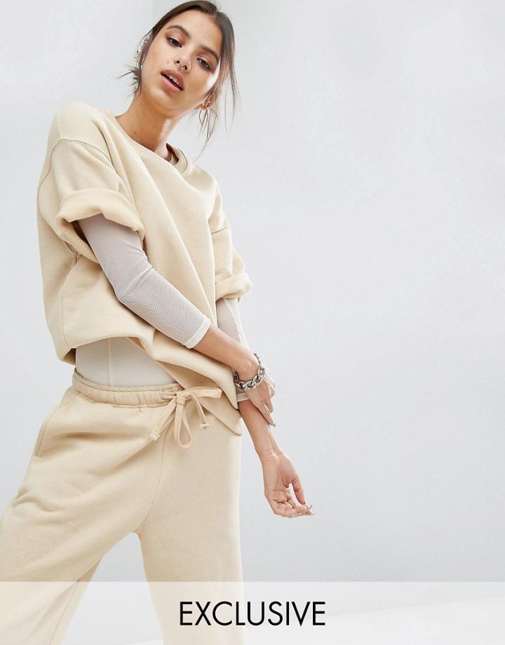 Bones Oversized Boxy Short Sleeve Sweatshirt Co-ord - Nude