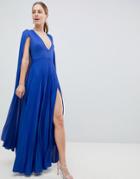 Asos Design Cape Pleated Maxi Dress - Blue