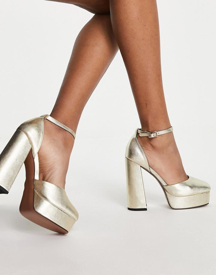 Asos Design Priority Platform High Heeled Shoes In Gold