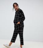 Asos Design Maternity Minimal Jersey Jumpsuit With Batwing Sleeve In Check Print - Multi