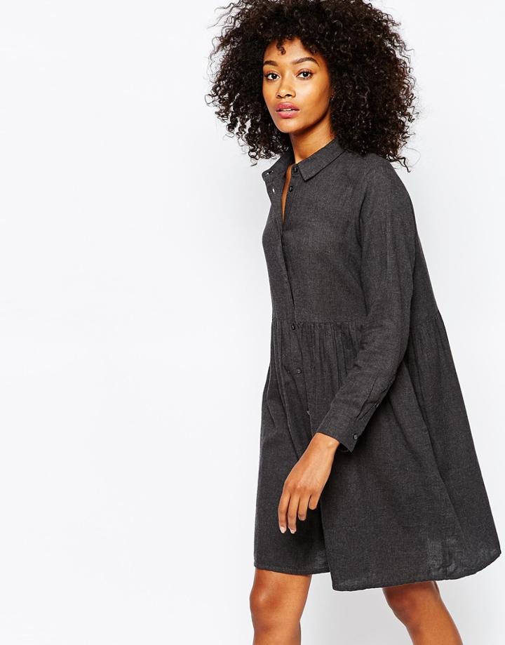 Monki Smock Denim Dress - Gray
