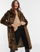 Urban Code Longline Faux Fur Coat In Brown
