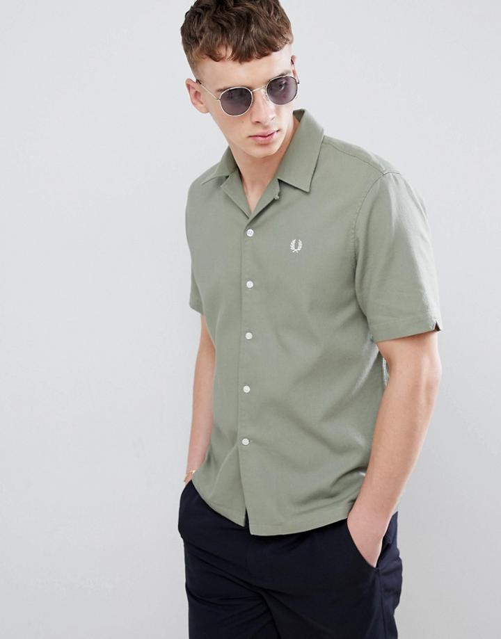 Fred Perry Woven Pique Revere Collar Shirt In Green - Green