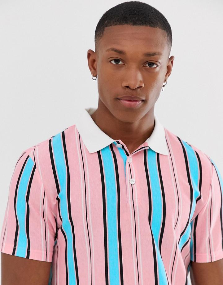 Asos Design Organic Cotton Polo In Vertical Stripe-multi