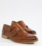 Asos Design Wide Fit Monk Shoes In Tan Leather With Natural Sole - Tan