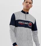 Asos Design Tall Relaxed Long Sleeve Turtleneck T-shirt With Vertical Stripes And Text Print-white
