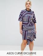 Asos Curve Dress In Stripe With High Neck And Batwing - Multi