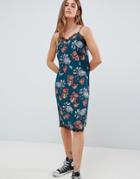 Daisy Street Floral Cami Dress With Lace Trim - Green