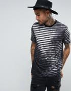 Asos Relaxed T-shirt With Stripe And Splatter Effect - Black