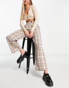 Y.a.s Checked Wide Leg Pants In Stone - Part Of A Set-neutral