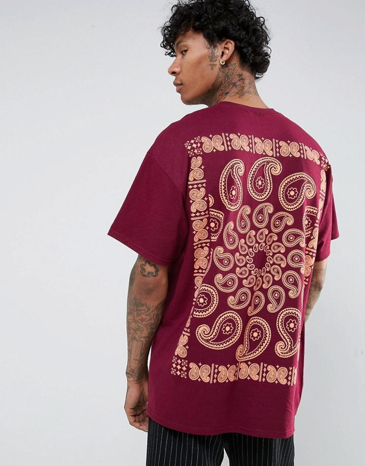 Hnr Ldn Paisley Back Print T-shirt In Oversized - Red