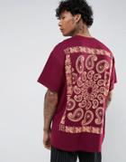 Hnr Ldn Paisley Back Print T-shirt In Oversized - Red