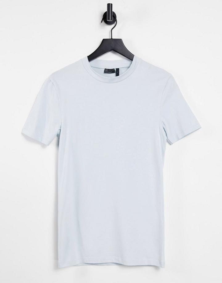Asos Design Organic Muscle Fit T-shirt In Blue-blues