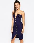 Rare London V Front Military Dress - Navy