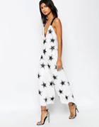 Asos All Over Sequin Star Jumpsuit With Contrast Elastic Straps - White