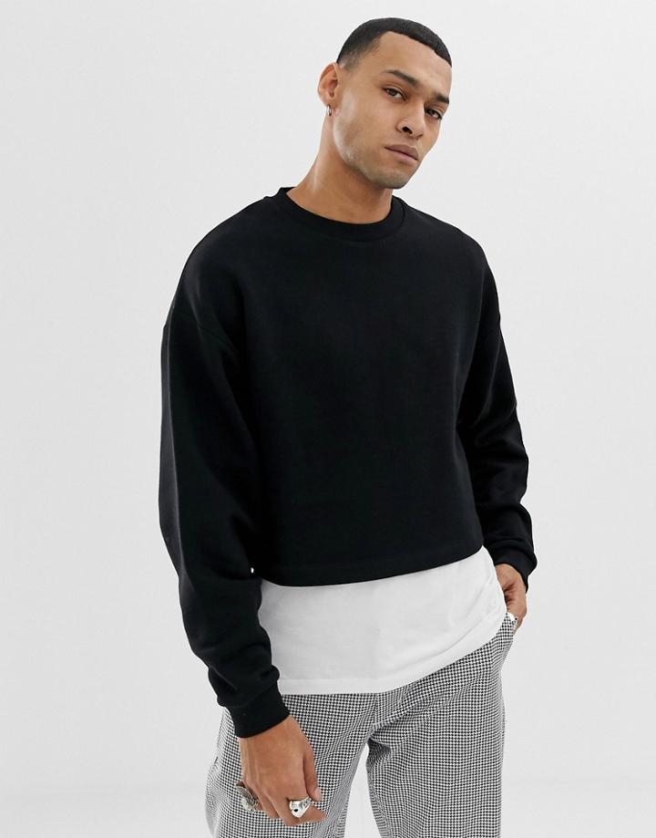 Asos Design Oversized Cropped Sweatshirt In Black - Black