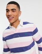 Polo Ralph Lauren Player Logo Stripe Rugby Polo Custom Fit In Pink