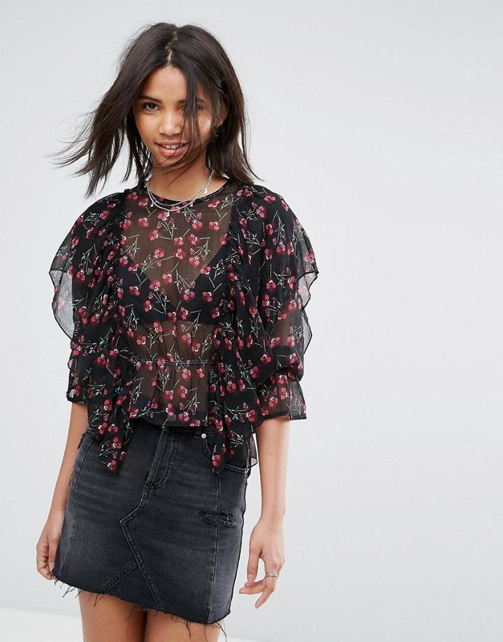 Rage Frilled Long Sleeve Floral Blouse - Multi
