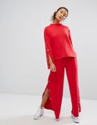 Daisy Street Wide Leg Joggers With Popper Sides Co-ord - Red