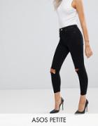 Asos Petite Ridley Skinny Jean In Clean Black With Ripped Knees - Black