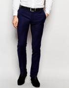 Noose & Monkey Double Pleated Wool Pants With Turn Up In Slim Fit - Navy