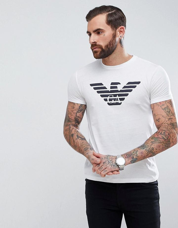 Emporio Armani Crew Neck Large Eagle Logo T-shirt In White - White