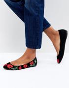 Asos Lala Embroidered Ballet Flats - Black