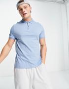 Asos Design Organic Jersey Polo In Washed Blue-blues