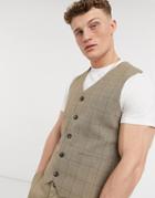 Asos Design Summer Wedding Range Super Skinny Suit Vest In Brown Check