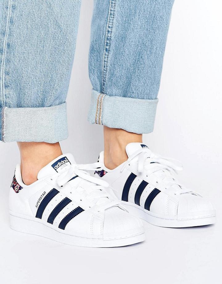 Adidas Originals White Superstar Sneakers With Print Detail - White