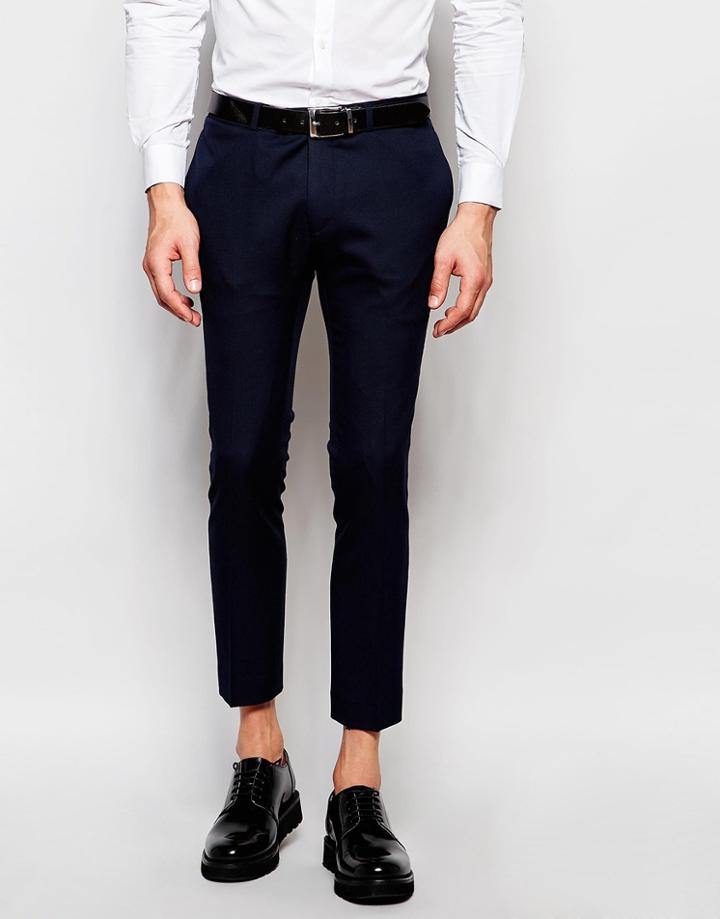 Asos Superskinny Pants With Side Seam Tape - Navy