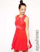 Asos Petite Exclusive Sheer Insert Seamed Full Skirted Skater Dress - Pink