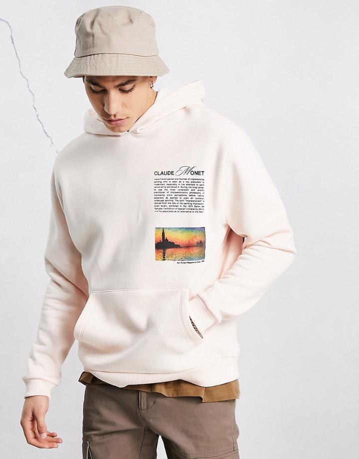 Asos Dark Future X Claude Monet Oversized Hoodie With Multi Placement Graphic Prints In Light Pink