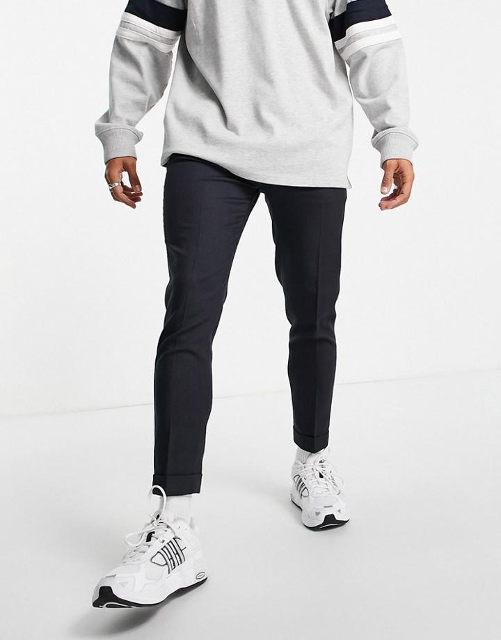 Asos Design Tapered Smart Pants In Navy Texture