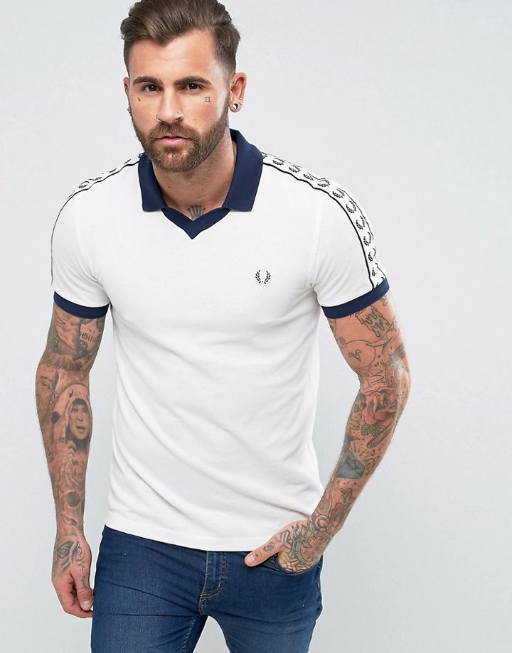Fred Perry Sports Authentic Slim Fit Taped Pique Polo Shirt White - White