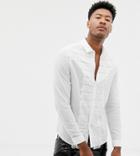 Asos Edition Tall Skinny Fit Shirt With Fringed Front In White - White